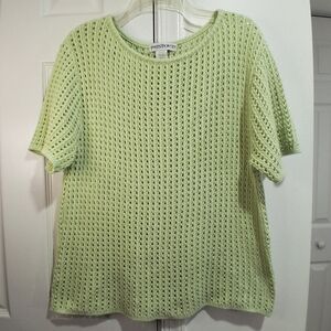 Vintage Passport Open-Knit Short Sleeve Sweater in Light Green 100% Cotton Large